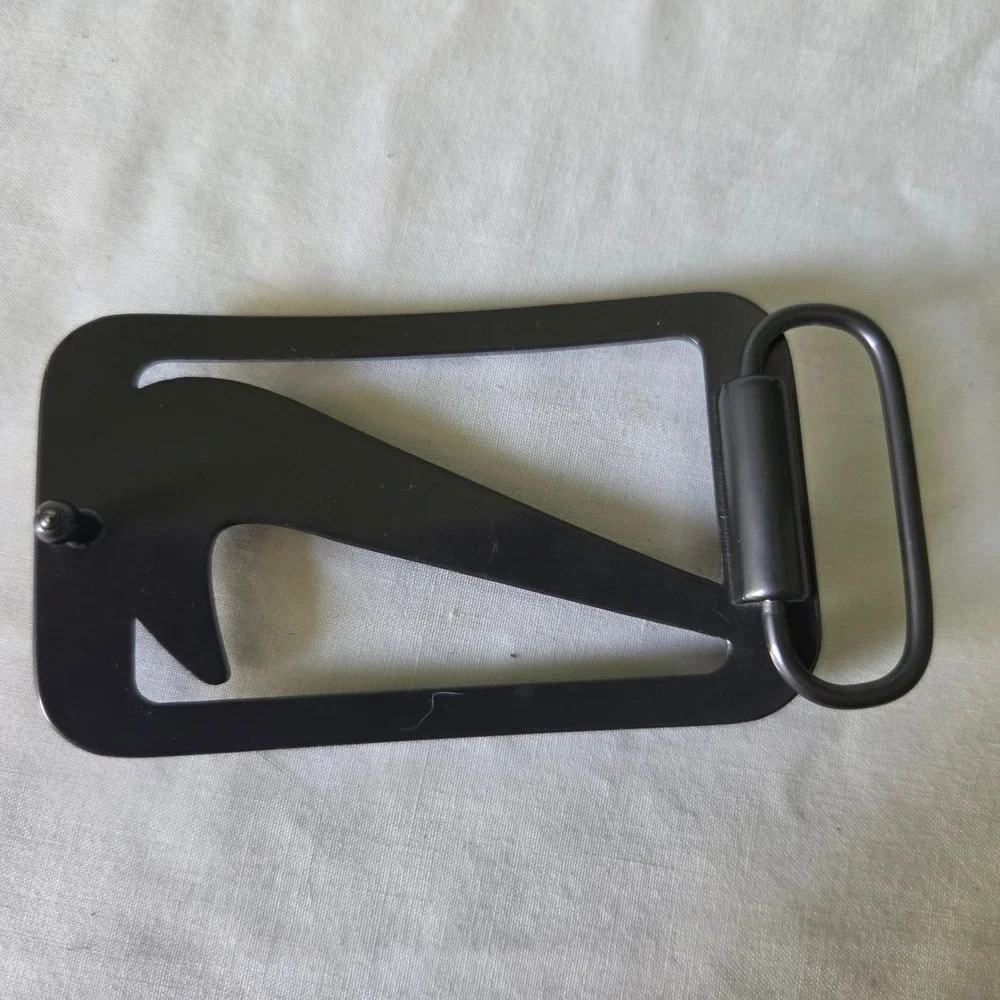 Nike Swoosh Logo Belt Buckle Gunmetal Silver Tone Rectangular Golf Athletic Mens